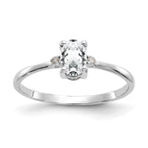 10k White Gold Polished GenuineDiamond/White Topaz Birthstone Ring
